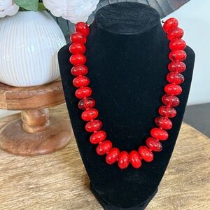 Red Glass Bead Chunky Statement Necklace - NEVER WORN Perfect for Spring